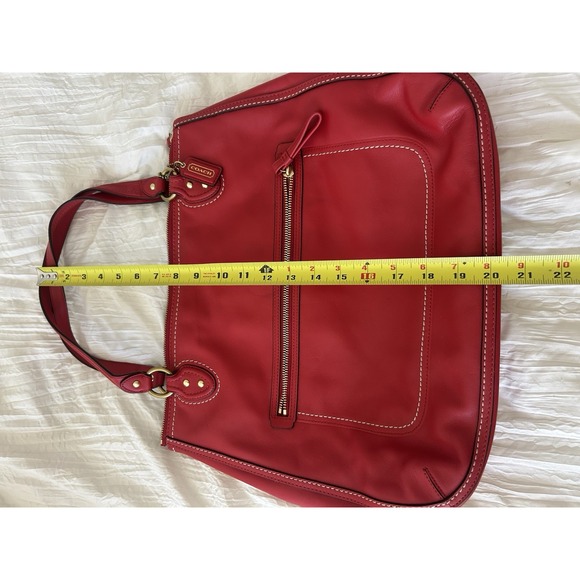 Coach Poppy Hallie Red Leather Tote Handbag Contrast Stitching 22424 MINT - Picture 8 of 12